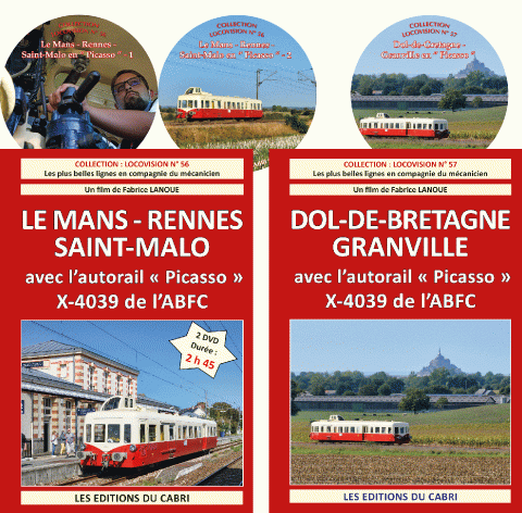Pack DVD Locovision n° 56 + 57 : Le Mans - Rennes - St Malo et Dol-de-Bretagne - Granville avec l'autorail Picasso X-4039 de l'ABFC